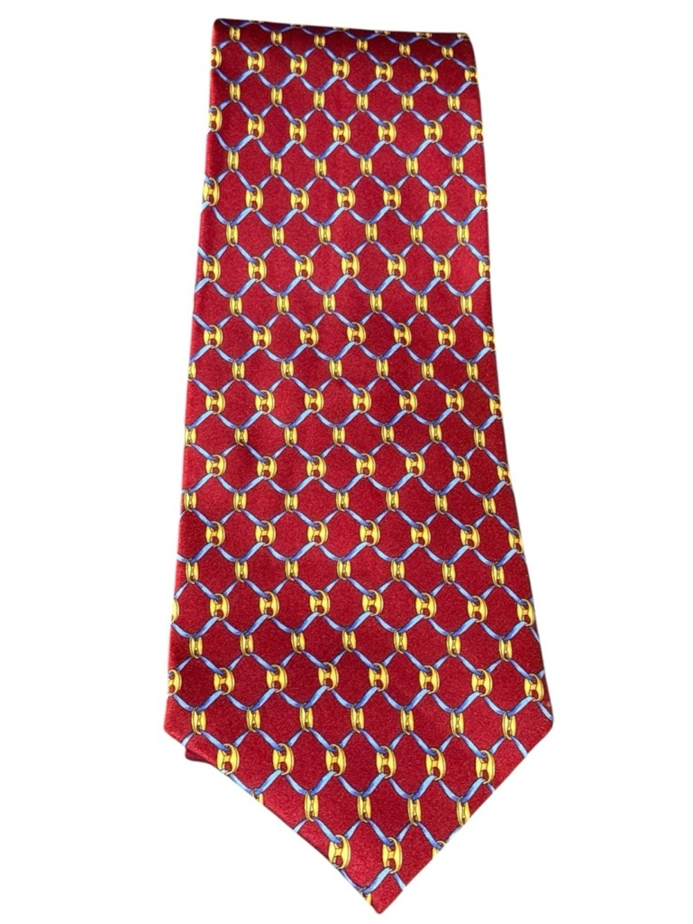 Vintage Bert Pulitzer Collectors Edition Silk Tie Burgundy Gold Chain Print